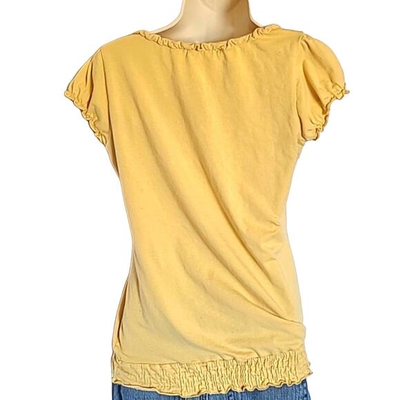 Excellent Charlotte Russe Junior Yellow Ruffle Trim Short Sleeve Blouse SZ Large - Picture 6 of 6